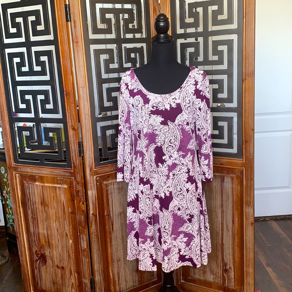 Purple dress with raised white paisley